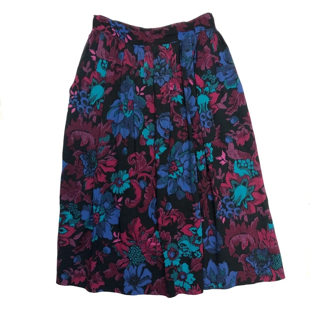 Vintage 80s 90s Floral Pleated Skirt - Picture 3 of 13